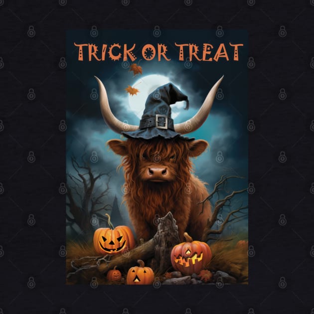 Trick Or treat - Highland Cow by TooplesArt